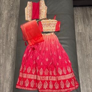 Vibrant Red and Gold Traditional Lehenga Set
